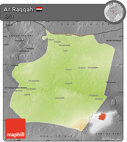 Physical Map of Ar Raqqah, darken, desaturated