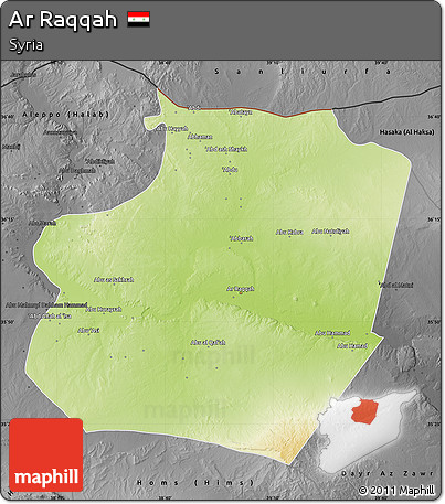 Physical Map of Ar Raqqah, darken, desaturated