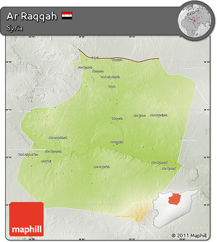 Physical Map of Ar Raqqah, lighten, semi-desaturated