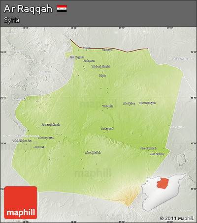 Physical Map of Ar Raqqah, lighten, semi-desaturated