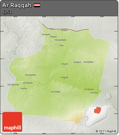 Physical Map of Ar Raqqah, lighten, semi-desaturated