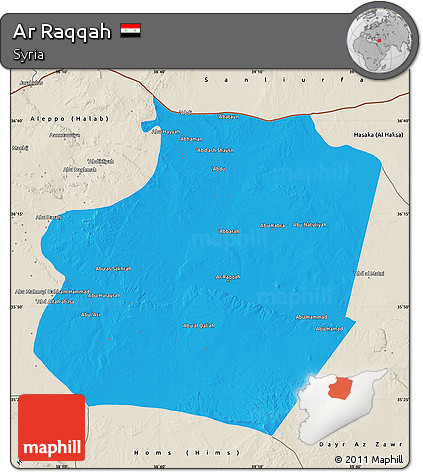 Political Map of Ar Raqqah, shaded relief outside