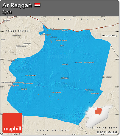 Political Map of Ar Raqqah, shaded relief outside