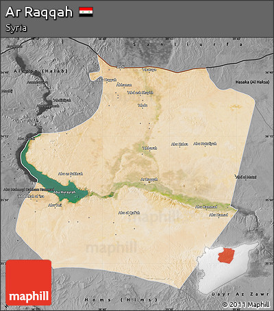 Satellite Map of Ar Raqqah, darken, desaturated