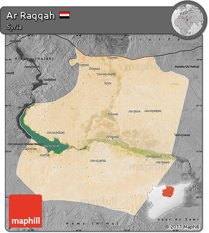 Satellite Map of Ar Raqqah, darken, desaturated