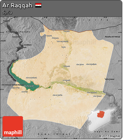 Satellite Map of Ar Raqqah, darken, desaturated