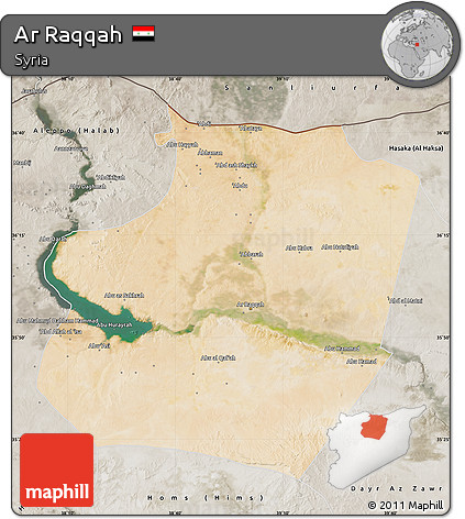 Satellite Map of Ar Raqqah, semi-desaturated