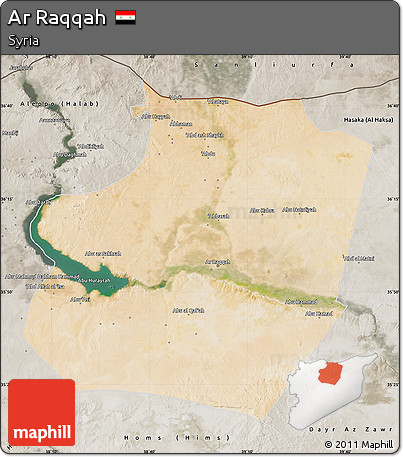 Satellite Map of Ar Raqqah, semi-desaturated