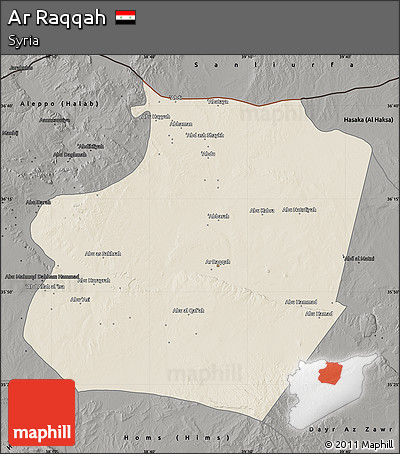 Shaded Relief Map of Ar Raqqah, darken, semi-desaturated