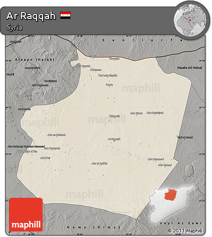 Shaded Relief Map of Ar Raqqah, darken, semi-desaturated