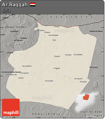 Shaded Relief Map of Ar Raqqah, darken, semi-desaturated