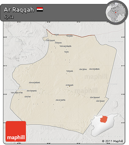 Shaded Relief Map of Ar Raqqah, lighten, semi-desaturated