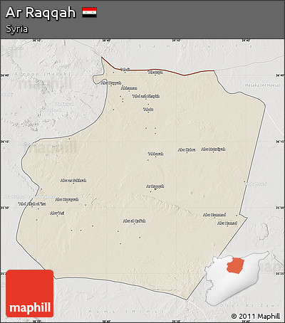 Shaded Relief Map of Ar Raqqah, lighten, semi-desaturated