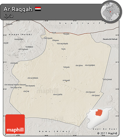 Shaded Relief Map of Ar Raqqah, semi-desaturated