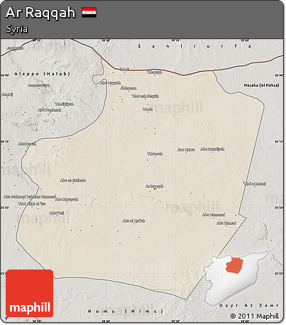 Shaded Relief Map of Ar Raqqah, semi-desaturated