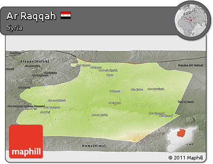 Physical Panoramic Map of Ar Raqqah, darken, semi-desaturated