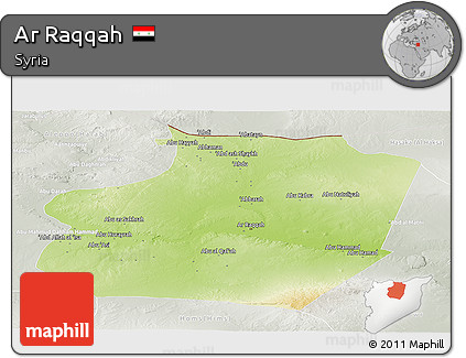 Physical Panoramic Map of Ar Raqqah, lighten, semi-desaturated