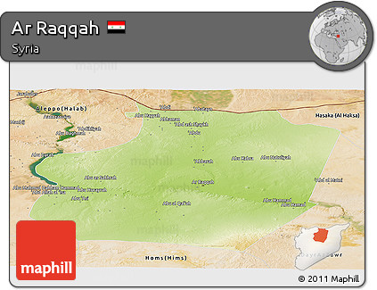 Physical Panoramic Map of Ar Raqqah, satellite outside