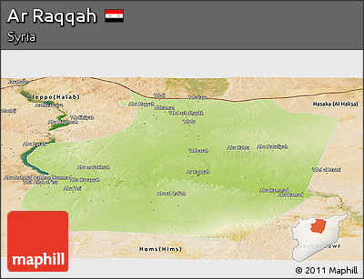 Physical Panoramic Map of Ar Raqqah, satellite outside