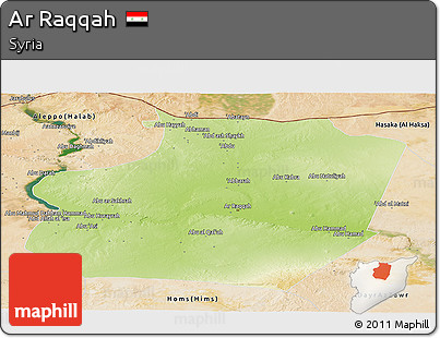 Physical Panoramic Map of Ar Raqqah, satellite outside