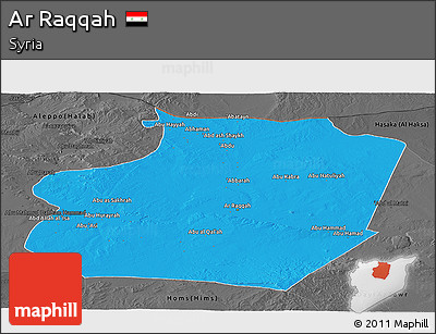 Political Panoramic Map of Ar Raqqah, darken, desaturated