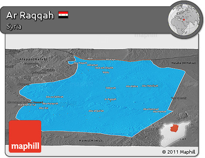 Political Panoramic Map of Ar Raqqah, darken, desaturated