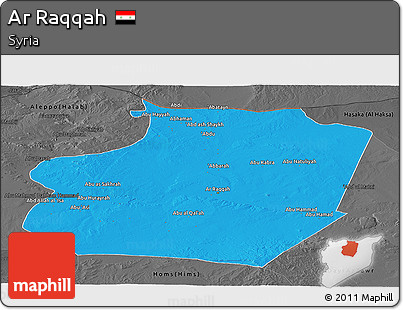 Political Panoramic Map of Ar Raqqah, darken, desaturated