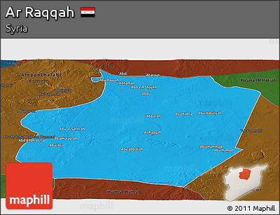 Political Panoramic Map of Ar Raqqah, darken