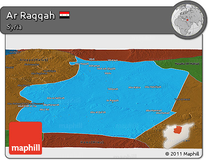 Political Panoramic Map of Ar Raqqah, darken