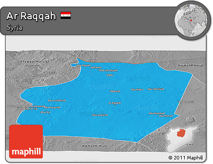 Political Panoramic Map of Ar Raqqah, desaturated