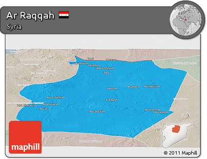 Political Panoramic Map of Ar Raqqah, lighten, semi-desaturated