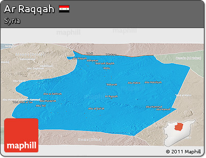Political Panoramic Map of Ar Raqqah, lighten, semi-desaturated