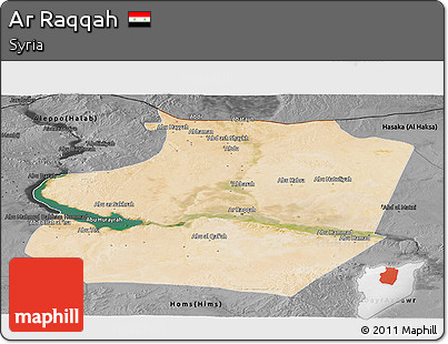 Satellite Panoramic Map of Ar Raqqah, darken, desaturated