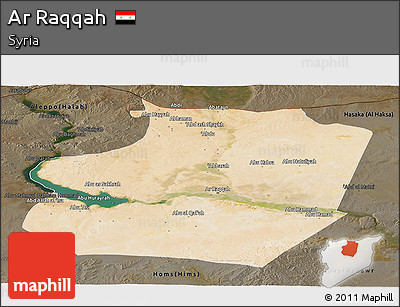 Satellite Panoramic Map of Ar Raqqah, darken