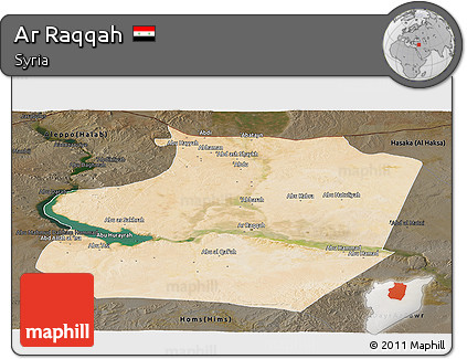 Satellite Panoramic Map of Ar Raqqah, darken