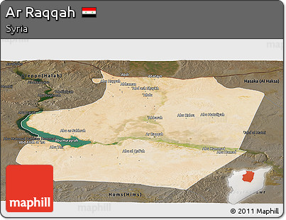 Satellite Panoramic Map of Ar Raqqah, darken