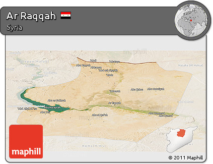 Satellite Panoramic Map of Ar Raqqah, lighten