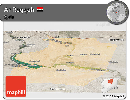 Satellite Panoramic Map of Ar Raqqah, semi-desaturated