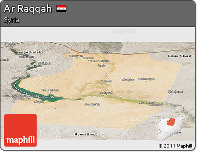 Satellite Panoramic Map of Ar Raqqah, semi-desaturated