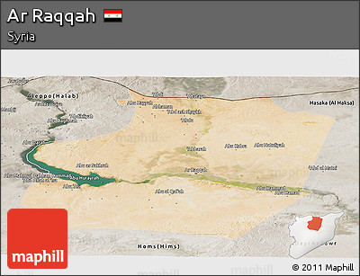 Satellite Panoramic Map of Ar Raqqah, semi-desaturated