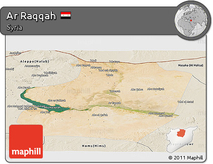Satellite Panoramic Map of Ar Raqqah, shaded relief outside