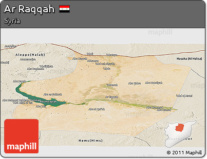 Satellite Panoramic Map of Ar Raqqah, shaded relief outside