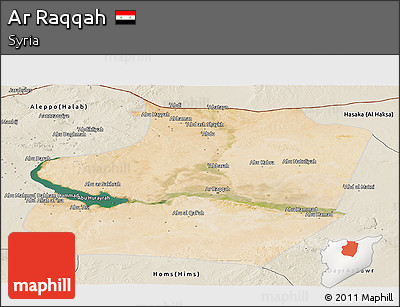 Satellite Panoramic Map of Ar Raqqah, shaded relief outside