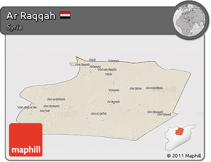Shaded Relief Panoramic Map of Ar Raqqah, cropped outside