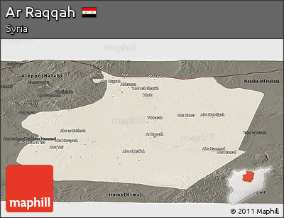 Shaded Relief Panoramic Map of Ar Raqqah, darken
