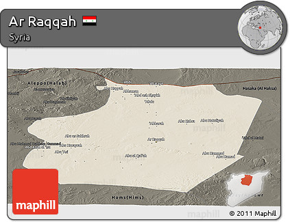 Shaded Relief Panoramic Map of Ar Raqqah, darken