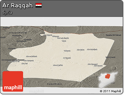 Shaded Relief Panoramic Map of Ar Raqqah, darken