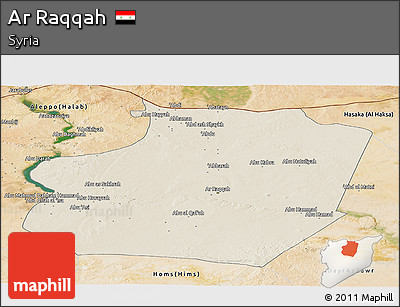 Shaded Relief Panoramic Map of Ar Raqqah, satellite outside