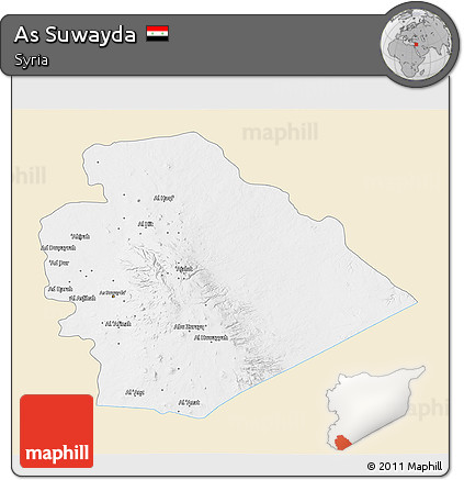 Classic Style 3D Map of As Suwayda, single color outside