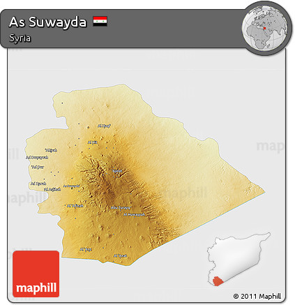 Physical 3D Map of As Suwayda, single color outside